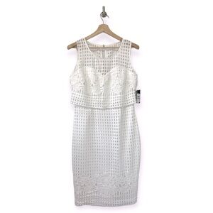 Guess Ivy White Embroidered Lace Floral sheath Illusion Dress Size 12